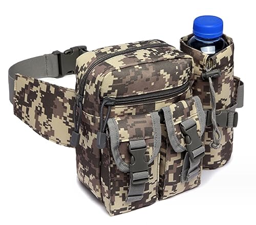 Hiking Waist Fanny Pack With Water Bottle Holder Running Waist Hip Belt Bag Motorcycle Bike Pouch Shoulder Bag - color: ACU Digital