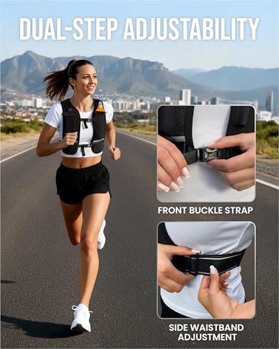 Running Vest for Women Men-Reflective Running Hydration Vest with 500ml Soft Water Bottle, Phone Holder, 2 LED Lights USB Rechargeable-7 Pockets Runners Backpack Marathon - size: Medium-Large