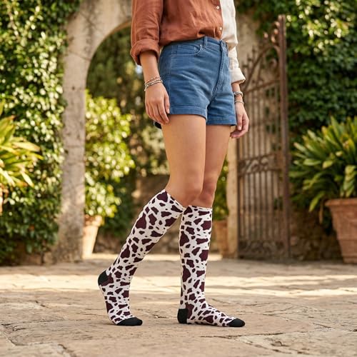 Compression Socks Knee High Support Stockings Women Men - color: Cute Cow Skin