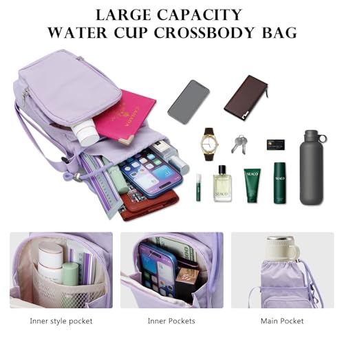 Water Bottle Carrier 32oz Adjustable Convenient holder with Handy Storage - color: Purple