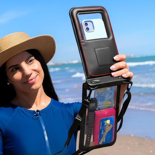 AQUAVAULT Floating Waterproof Phone Pouch, IPX8 Underwater, Large, 2 Pack - color: Black and Yellow