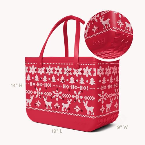 BOGG BAG Original Large Tote – 19” x 14” x 9” – Essential Bags for Beach, Pool, Boat, Sports, Tailgating, Cruise - color: Ugly Sweater - Red