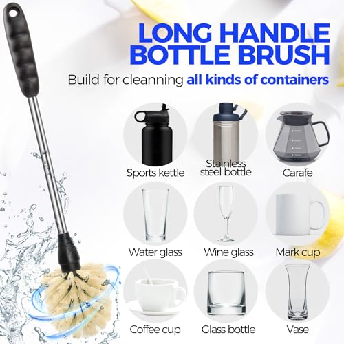 Holikme 6 Pack Bottle Brush 14" Stainless Steel Straw Cleaner Brush,Yellow - color: Yellow, size: 6Pack