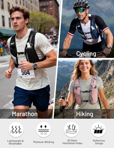 MIER Running Hydration Vest for Women Men, 500ml Soft Flask & Phone Holder - color: Black, size: XSmall/Small