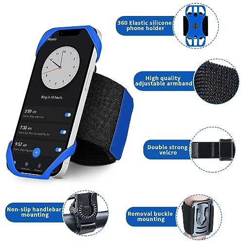 3in1 Running Armband+Wristband+Bicycle Phone Holder, 360° Rotation - color: Blue