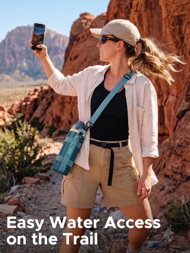 EasyAcc Water Bottle Holder Strap Sling, for Owala FreeSip 24 32 40 oz, Hydro Flask, Cirkul, Yeti, Stanley Flip, Universal Water Bottles, with Carabiner, for Walking Curise Travel (Bottle Excluded) - color: Denim Blue