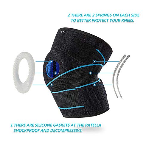 DOUFURT Knee Brace for Men & Women, Side Stabilizers & Patella Gel Pads - color: Blue & Black, size: X-Large(Pack of 1)