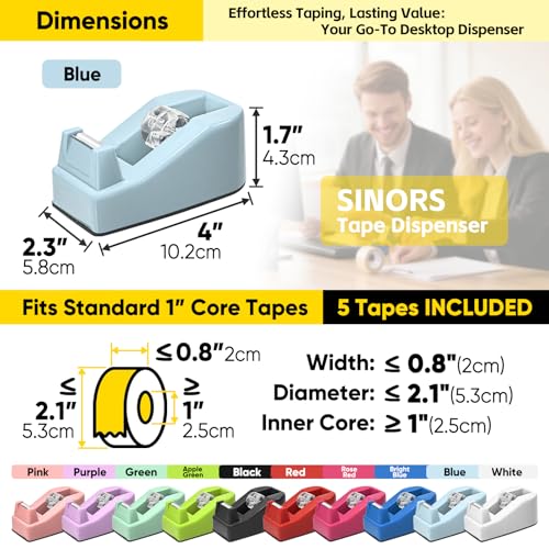 2-Pack Compact Desktop Tape Dispenser with 5 Rolls 3/4" Tape, Blue - color: Blue