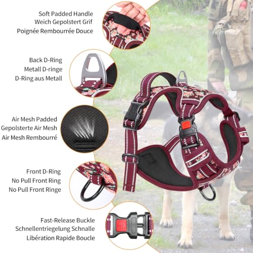 HEELE Dog Harness, Neck Release Buckles, Easy On & Off, Flower Burgundy S - color: Flower Burgundy, size: S (Pack of 1)