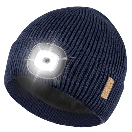 Etsfmoa Beanie with The Light,Fleece Lined Beanie Warm Hat,Gifts for Men - color: Navy Blue