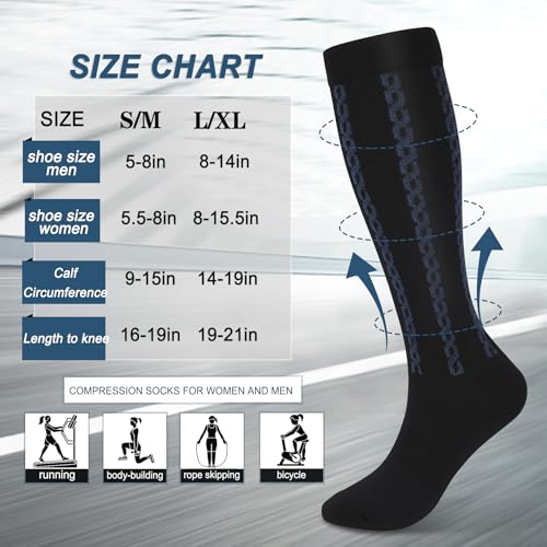 FULLSOFT Medical Graduated 30-40mmHg Compression Socks for Women&Men Circulation Knee High Socks Hiking Running Stockings - color: 00-3 Pack-black, size: Large-X-Large