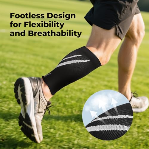 Calf Compression Sleeves for Men & Women (1 Pair), Footless Compression Socks for Leg Support, Shin Splints, Running, Fitness, Travel, Breathable Nylon & Spandex Calf Sleeves, Black - size: L/XL (Calf Circumference 12.2″-15.7")
