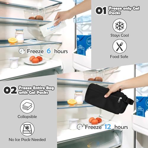Fammart Freezable Snack Bag with Removable Ice Packs, Small Insulated Lunch Bag Mini Cooler, Leakproof Reusable Snack Lunch Box with Buckle Handle for Work, Travel, Office - Black - color: with Ice Packs - Black