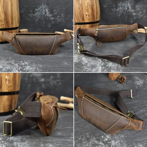 Genuine Leather Fanny Pack for Women & Men, Crossbody Waist Pack with Adjustable Strap, Hiking Hip Bum Belt for Travel, Hiking, Running - color: Brown