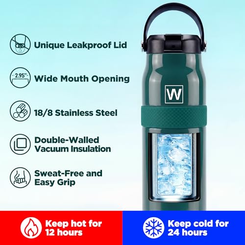 32 oz Insulated Water Bottle with Straw, Leakproof Stainless Steel Bottle with Handle, Non-Slip Silicone Sleeve, Internal Markings, Dishwasher Safe for Travel, Gym, Sports,Deep Teal - color: Deep Teal