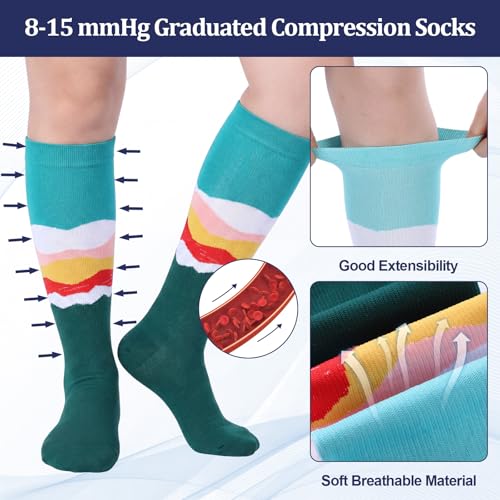 Shyyween 12 Pairs Men Knee High Compression Socks - size: Large, style: Colorful Textures