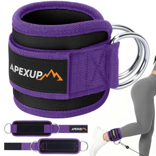 APEXUP Ankle Strap for Cable Machine, Ankle Resistance Bands, Cable Kick Back Ankle Straps for Gym, Glute Workouts, Leg Extensions, Adjustable Straps with Neoprene Padding - color: Black+Purple, style: Pair