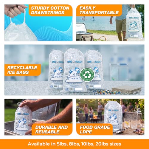 ICE N COLD 5lb Ice Bags (100 ct) with Cotton String | 9" x 17" - size: 5 lb
