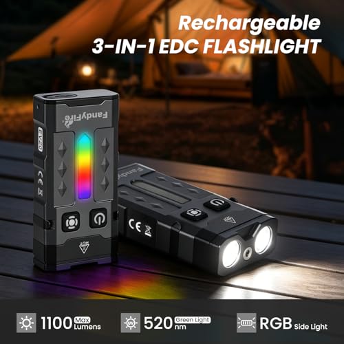 1100 Lumen Small EDC Keychain Flashlight with Green Light
