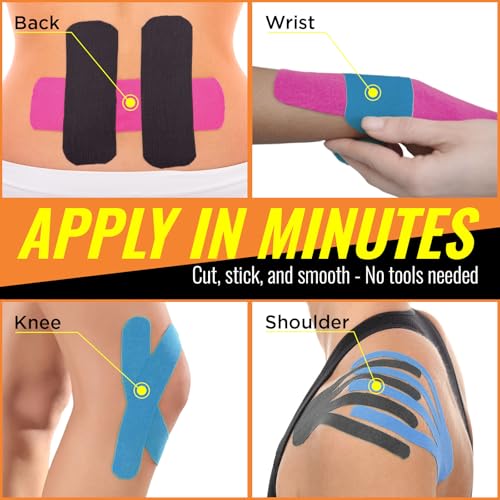Kinesiology Tape, Elastic Latex-Free Sports and Athletic Support, 3 Rolls - color: Black-blue-pink