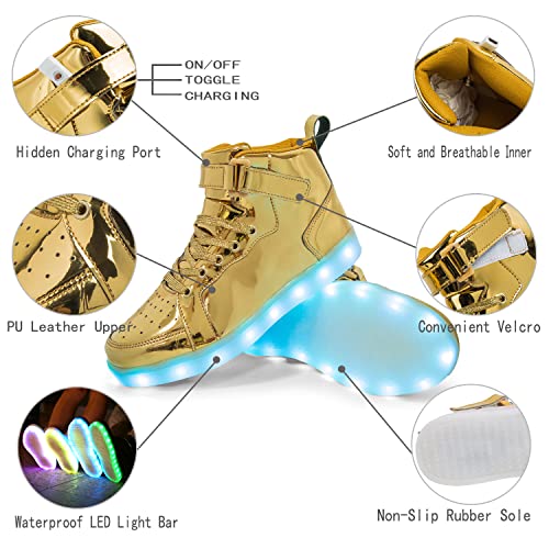 Hot Dingding Light Up Sneakers High Top LED Flashing Shoes, USB Rechargeable Glowing Luminous Shoes for Men Women Teens Halloween Party - color: Gold, size: 10.5 Women/8.5 Men
