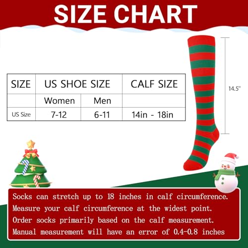 Junely Compression Socks for Women Knee High Striped Polka Dot Stockings - color: Red Green
