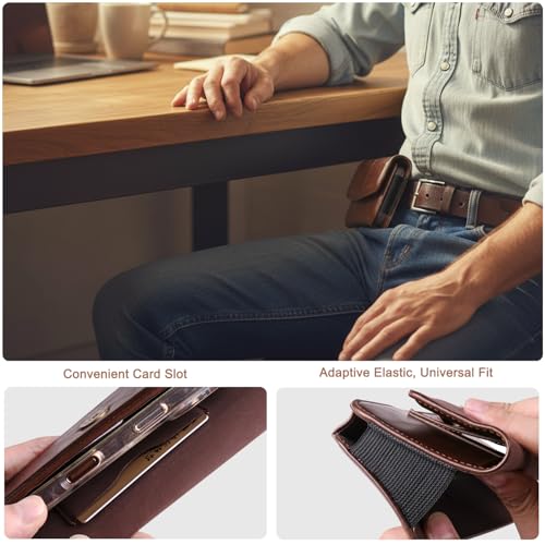 Phone Holster Compatible with iPhone 16 15 14 13 12 and Pro, Galaxy S25 S24 S23 S22 S21 S20, Leather Phone Pouch with Metal Belt Clip, M-Coffee - color: Coffee, size: Medium