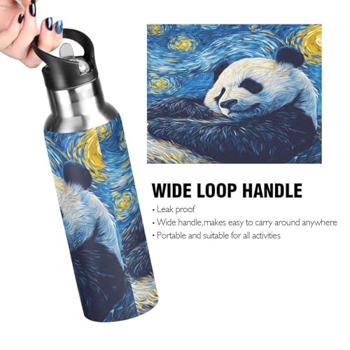 OTVEE Panda Starry Sky Water Bottle Sports Water Bottle Insulated Stainless Steel Hot Cold Water Mug with Straw Lid & Handle for Sports Gym 20 oz - color: Panda Starry Sky