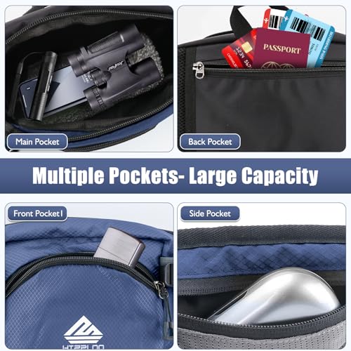 Fanny Pack Waist Bag with Water Bottle Holder for Men Women Running Hiking Travel Dog Walking Workout Cycling Outdoor (Dark Blue) - color: Dark Blue