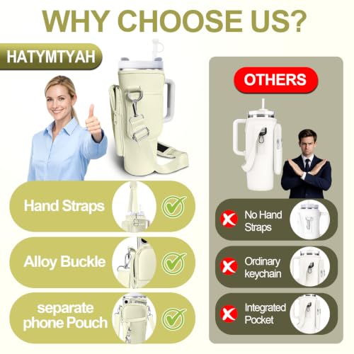 Water Bottle Carrier Bag for Stanley Cup 40oz/30oz with Phone Pocket, Neoprene Water Bottle Holder with Adjustable Shoulder & Handle Strap, Stanley Cup Accessories for Walking Travel Gym - color: Beige