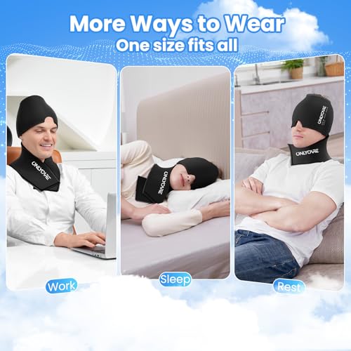 ONLYCARE Migraine Relief Cap, Headache Relief & Neck Ice Pack Wrap Gel Set - color: Black