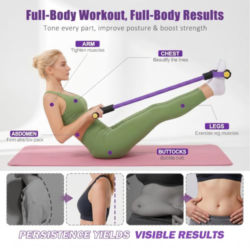 Pedal Resistance Band with Handles, 6-Tube Elastic Tension Rope, Natural Rubber Multifunction Exercise Band, Home Fitness Equipment for Yoga, Stretching, Abdomen Waist Arm Leg Training
