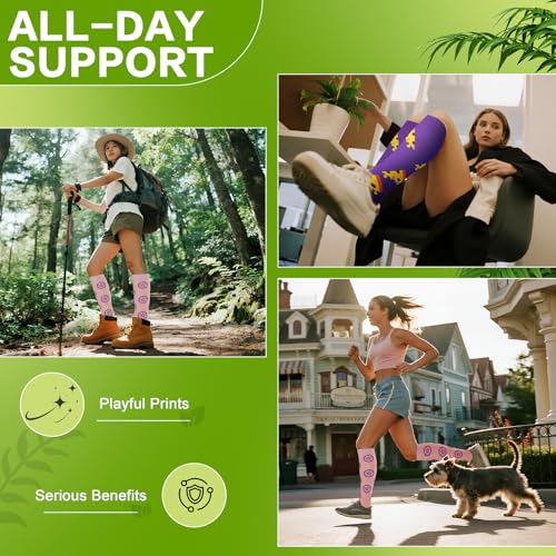 6 Pairs 20-30 mmHg Knee High Compression Socks, Unisex, Running, Travel - color: D-doughnut, size: Large-X-Large