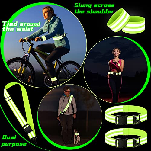 Saintrygo 6 Pcs Reflective Sash for Walking at Night Reflective Strap Arm Band High Visibility Belt Safety Ankle Strap for Visibility Vest Clothing Running Gear - color: Fluorescent Green
