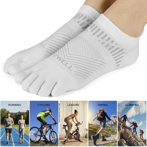 VWELL Toe Socks for Men Women COOLMAX Athletic Running Ankle Socks (3Pairs) - color: White, size: Medium