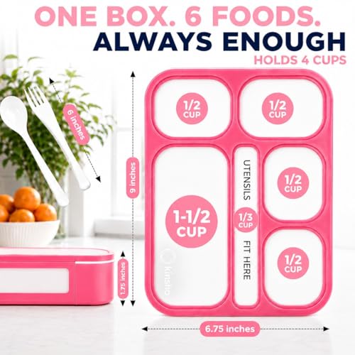 kinsho Bento Lunch Box, Ice Pack Insulated Bag for Girls, Kids, Teens, Pink - color: Pink