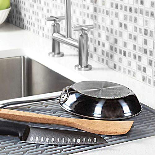Dish Drying Mat, Silicone, Black, Solid, Rectangular, 16"x7.8"x0.2" - color: M+ (15.3" x 7.8") Black