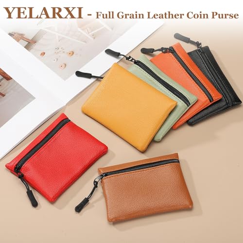 Full Grain Leather Coin Purse, Small Coin Purse with Zipper Portable Card Holder, 4.7in & Green & PU Leather -Fitting for (Change Purse Credit Card Key Keychain Pouch Wallet) - color: Green