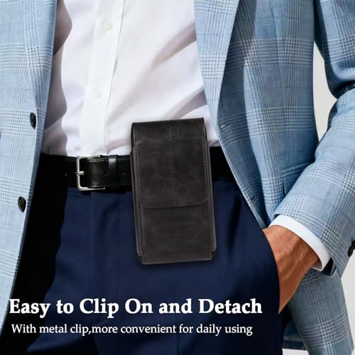Belt Phone Holster with Clip Compatible with iPhone 17/16/15/14/13/12/11/XS, Galaxy S25/S24/S23/S22/S21, PU Leather Belt Phone Pouch Belt Case Waist Bag ID Card Pouch Protective Cover for Men, Black - color: L(15.5*8*2 CM), size: Black