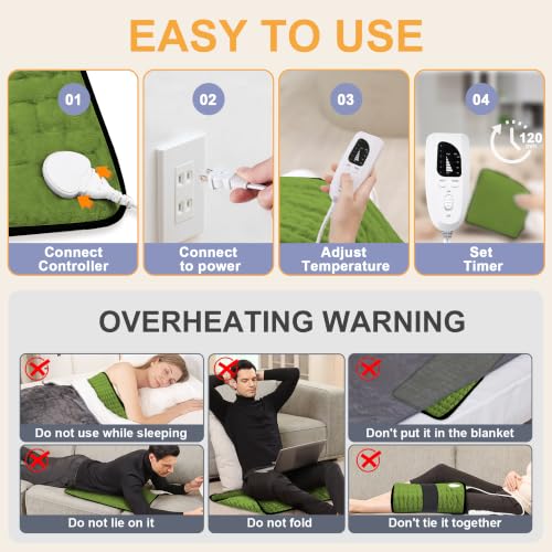 Heating Pad,Electric Heating Pad,Heating Pad for Back (GreenBlack, 24"x12") - color: Greenblack, size: 24x12 Inch