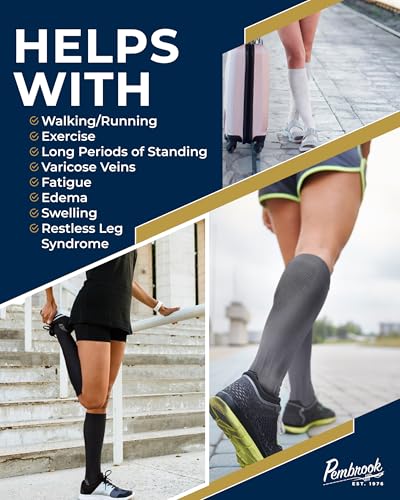 Pembrook 3 Pairs Compression Socks 20-30 mmHg - Compression Socks for Women and Men | Running, Athletic, Travel, Nurses - color: Black/White/Gray - 3 Pairs, size: Large