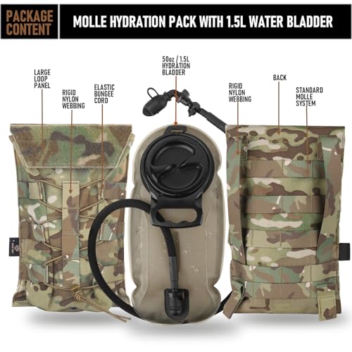 PETAC GEAR 1.5L / 3L Tactical Hydration Pack，Molle Carrier Pouch for 50 oz /100 oz Hydration Bladder Daypack Water Backpack. - color: MC, size: 1.5L combination set