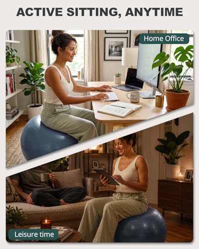 Trideer Yoga Ball for Exercise, Pregnancy, Exercise Ball, Pump Included - color: Navy Blue, size: L(23-26ines/58-65cm)