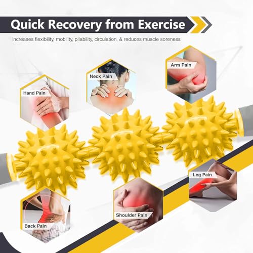 Fascia Muscle Roller, Cellulite Massager Fascia Roller for Cellulite and Sore Muscles, Neck, Leg, Back, Pressure Trigger Point Body Roller Deep Tissue Massage Stick Tools - 3 Massage Balls - color: Golden Yellow
