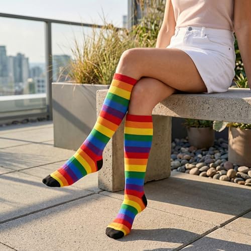 Compression Socks Knee High Support Stockings Women Men - color: Lgbt Flag Gay Pride Rainbow