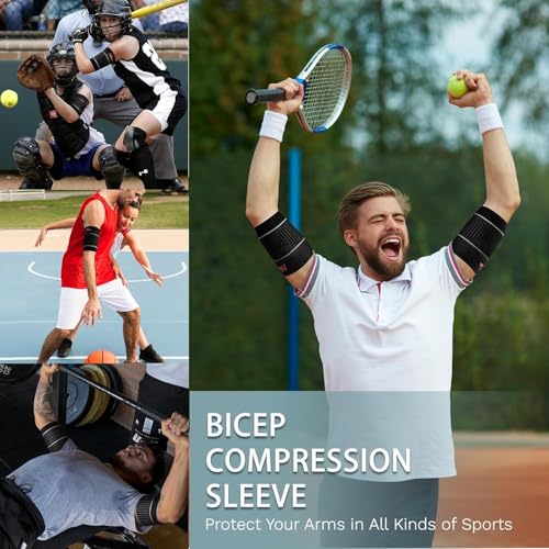 Bicep Tendonitis Brace for Pain Relief, Bicep Compression Sleeve - color: Gray-Black, size: Large