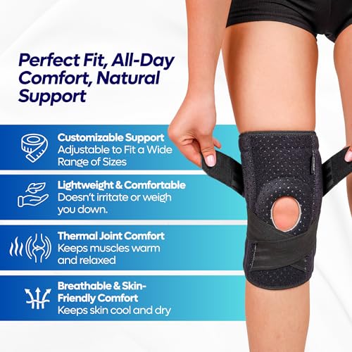 Caspe 1 Pack Knee Brace for Women & Men – Adjustable Knee Brace for Pain Relief with Patella Gel Pad & Side Stabilizers & Compression Straps – ACL, Meniscus Tear, Arthritis, Running Support
