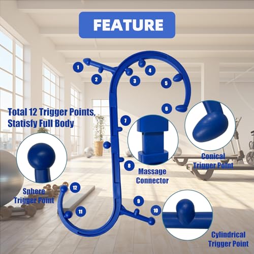 Massage Cane with 12 Massage Nodes, S-Shaped Deep Tissue Relief Tool for Muscle Knots, Neck Shoulder Back Pressure Point Stick, Myofascial Release for Full Body(Blue)