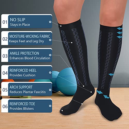 FULLSOFT Medical Graduated 30-40mmHg Compression Socks for Women&Men Circulation Knee High Socks Hiking Running Stockings - color: 00-3 Pack-black, size: Large-X-Large