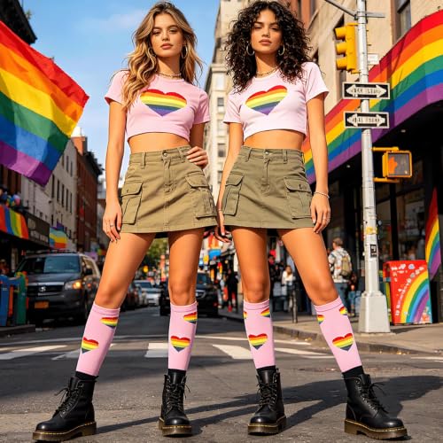Compression Socks for Women Festival Knee High Socks Calf Stockings - color: Neon Heart, size: Large
